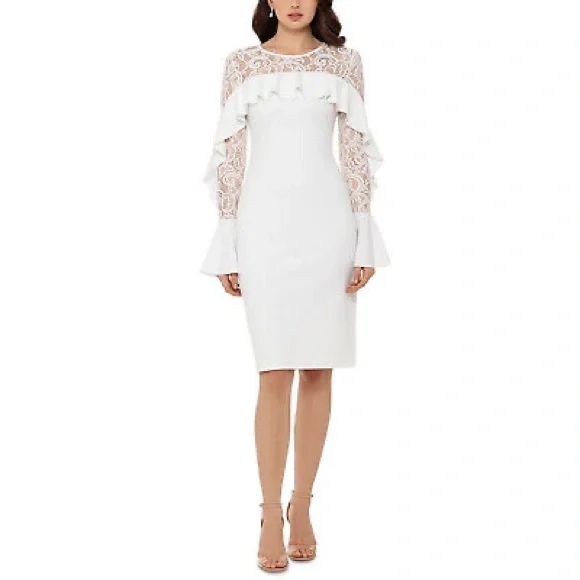 Betsy & Adam Short Long Sleeve Lace/Crepe Combo Women's Dress : 6